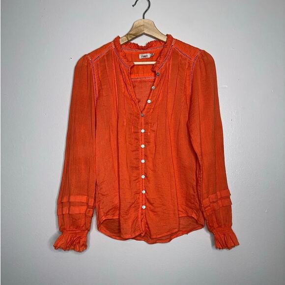 Faherty Willa Top Boho Blouse Emberglow Small Organic Cotton Semi-Sheer - Picture 2 of 7